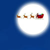 Санта Клаус на оленях на фоне луны
